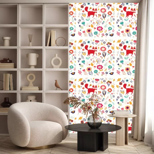 Tapete Rote Füchse inmitten von bunten Blumen