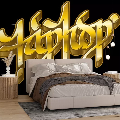 Sticker Hip-Hop im goldenen Graffiti-Stil. Vektortext.
