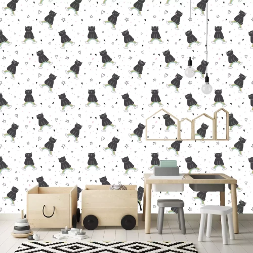 Tapete Schwarzes Kätzchen auf Regenbogen