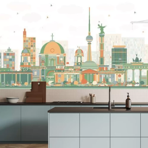 Sticker Abstrakte Berliner Skyline mit Farbgebäuden.