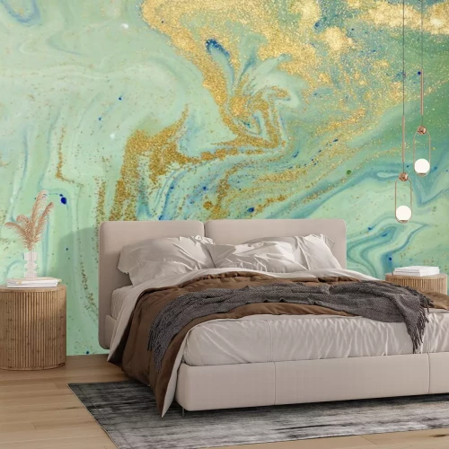 Fototapete Grüner Marmor mit gelben Partikeln