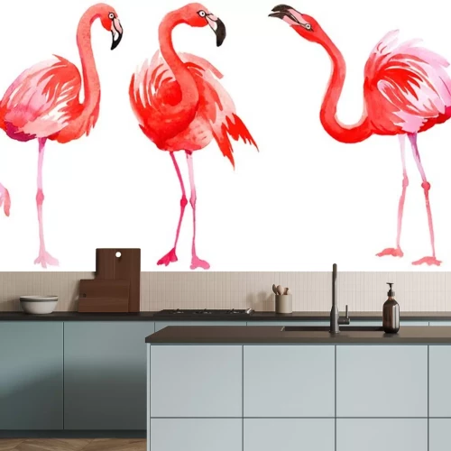 Sticker Aquarellierte Flamingos mit Farben gemalt