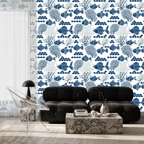 Tapete Marinefischschuppen und Korallenriff