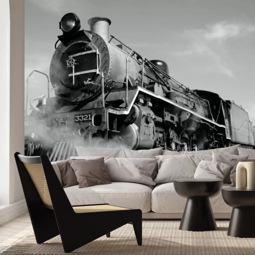 Fototapete Schwarz-weiße Lokomotive