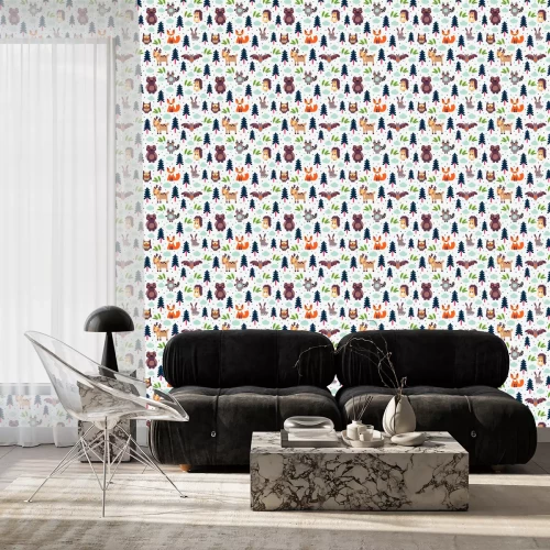 Tapete Niedliche Tiere und ein Wald für Kinder