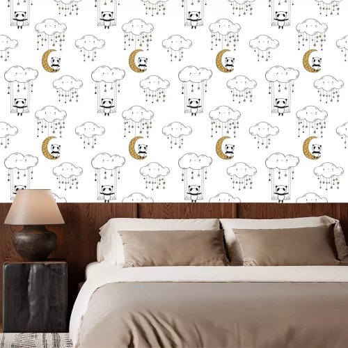 Tapete Panda kleine Wolken und Sterne