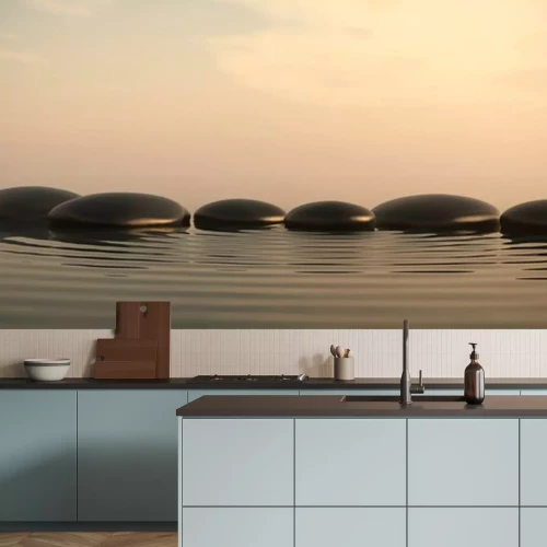 Sticker Zen Steine ​​im Wasser am Sonnenaufgang