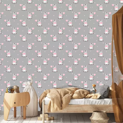 Tapete Kleine Zebras mit Luftballons