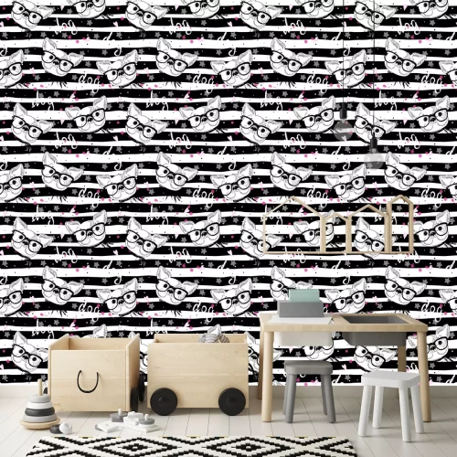 Tapete Hunde mit Brille auf Streifen-Hintergrund