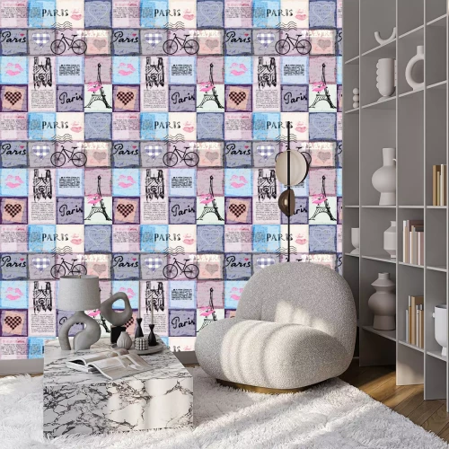 Tapete Nahtlose Hintergrundmuster. Retro Einklebebuch Collage Paris.