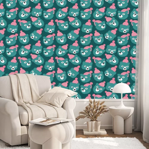 Tapete Vector nahtlose Muster mit Bären Köpfe. Winter blauen Hintergrund.