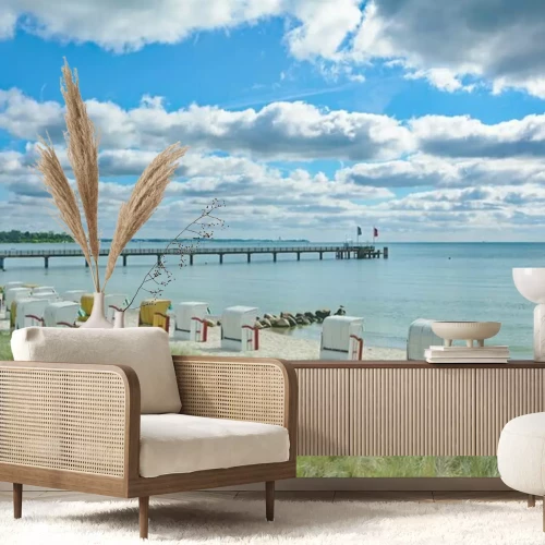 Fototapete Strand und Mole am Meer