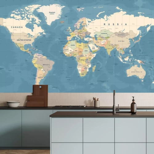 Fototapete Detaillierte Darstellung der Weltkarte