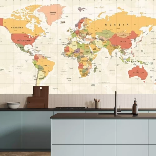 Fototapete Vintage-Weltkarte auf einem kartografischen Gitter