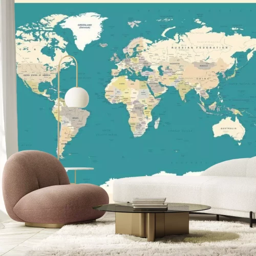 Fototapete Politische Weltkarte mit Ozeanen