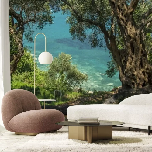 Fototapete Strand Meer und Olivenbäume
