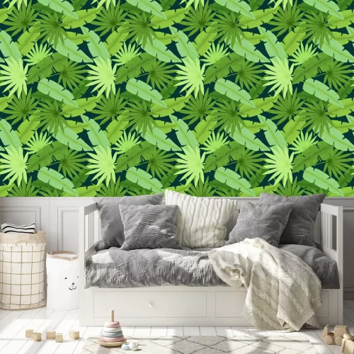 Tapete Nahtlose Muster von Palm Blätter auf dunklem Hintergrund