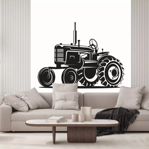 Sticker Schwarze alte Traktor Silhouette auf weißem Hintergrund