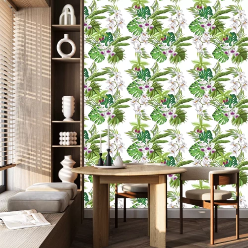 Tapete Nahtlose Vektor-Muster von exotischen Vektor gezeichneten Blumen und Blätter. Tropischer Hintergrund.