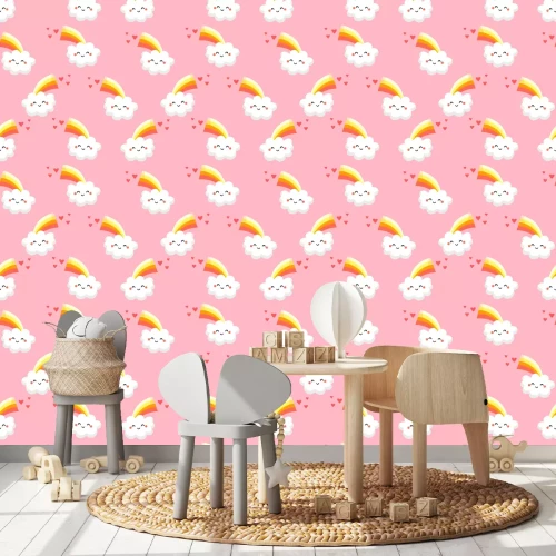 Tapete Lächelnde Wolken mit Regenbogen