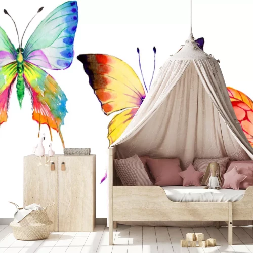 Sticker Drei Regenbogenschmetterlinge Aquarell-Abbildung