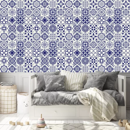 Tapete Nahtlose Fliesen Muster, mediterrane floralen Mosaik-Set, Lissabon nahtlose navy blau Ornament