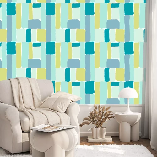 Tapete Aquarellstreifen in Blau- und Grüntönen