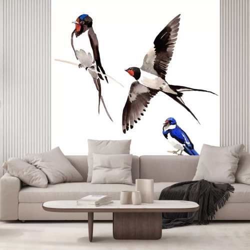 Sticker Vögel Aquarell auf weißem Hintergrund