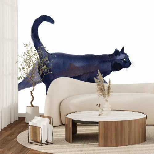 Sticker Schwarze Katze Gehen Aquarell Hand gezeichnet Haustier Porträt Tier Illustration