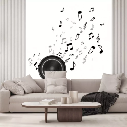 Sticker Einzelne Noten aus einem Lautsprecher herausfliegend