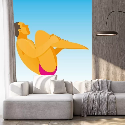 Sticker Der Athlet ist ein Springer im Wasser, der einen komplizierten Sprung macht