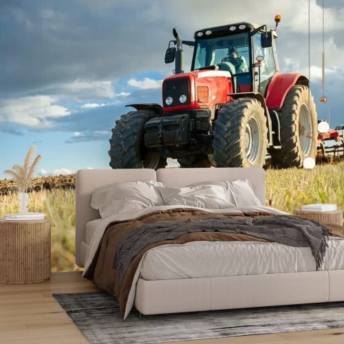 Fototapete 3d-Traktor vor dem Hintergrund des Himmels