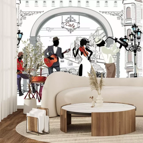 Sticker Straßenmusikanten vor dem Hintergrund eines Stadttores