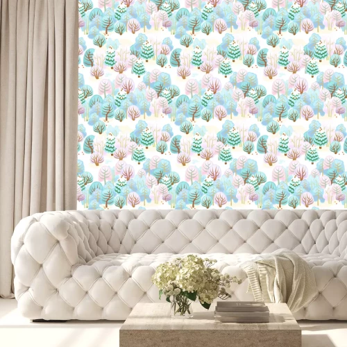 Tapete Wald im Winter mit Schnee / Nahtlose Muster von Fee Wald mit Schnee