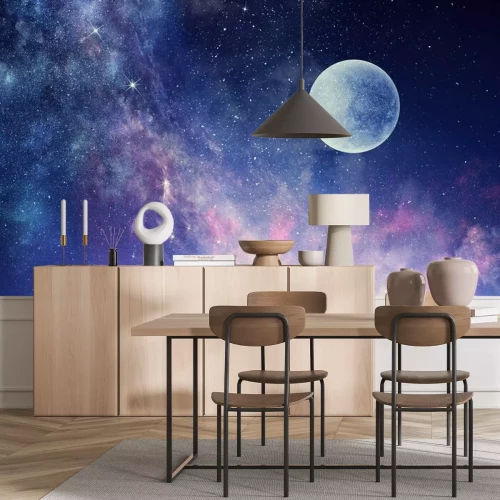 Sticker Heller Mond im violetten Weltraum