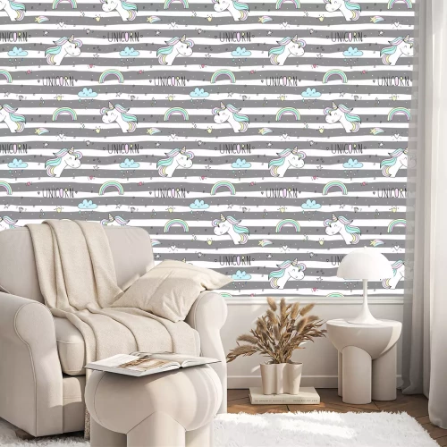 Tapete Streifenmuster mit Einhörnern