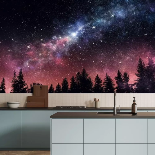 Fototapete Nachtlandschaft mit Wald und Sternen