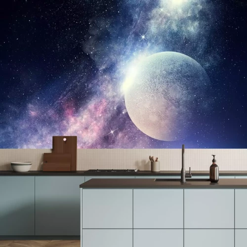 Fototapete 3D-Mond vor Sternenhimmel