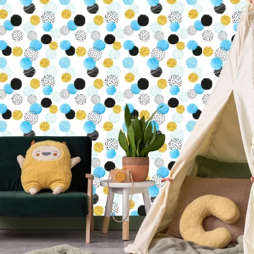 Tapete Motiv mit gemusterten Kreisen und Punkten