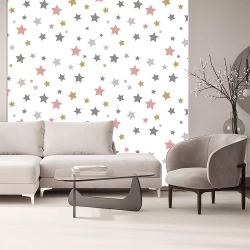 Sticker Graue gelbe lachsfarbene Sterne auf weißem Hintergrund