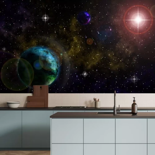 Sticker Weltraum Planeten verschiedener Farben inmitten von Sternen