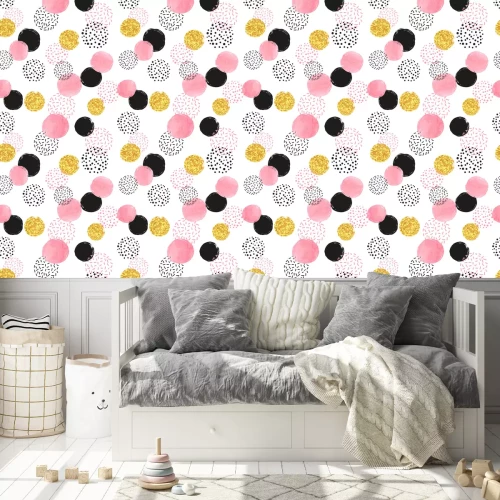 Tapete Rosa Muster mit Punkten und gemusterten Kreisen