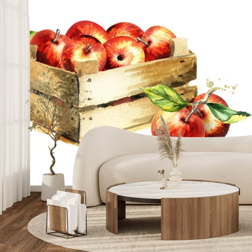 Sticker Äpfel in einer Holzkiste