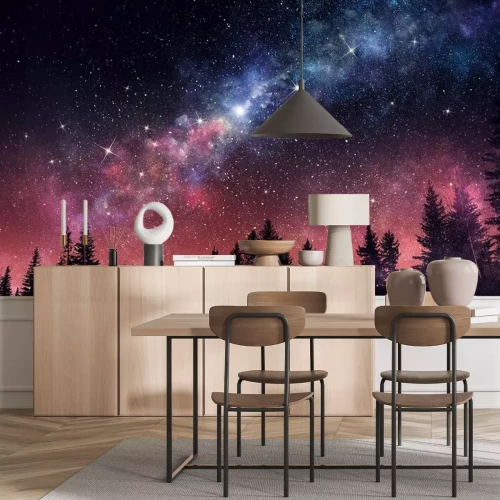 Fototapete Sternenhimmel über einem dunklen Wald