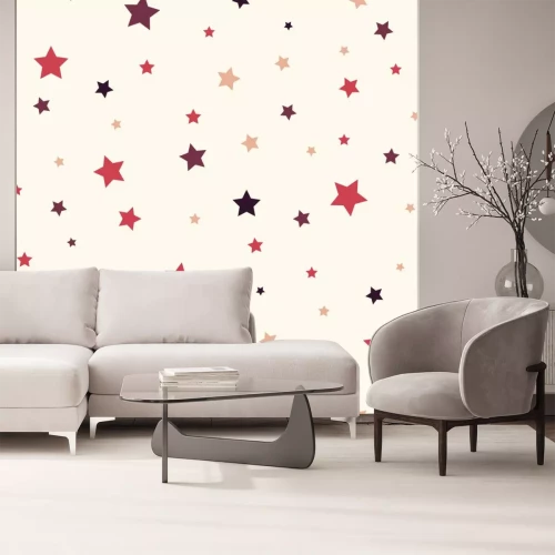 Sticker Rote Sterne in verschiedenen Nuancen auf cremefarbenem Hintergrund