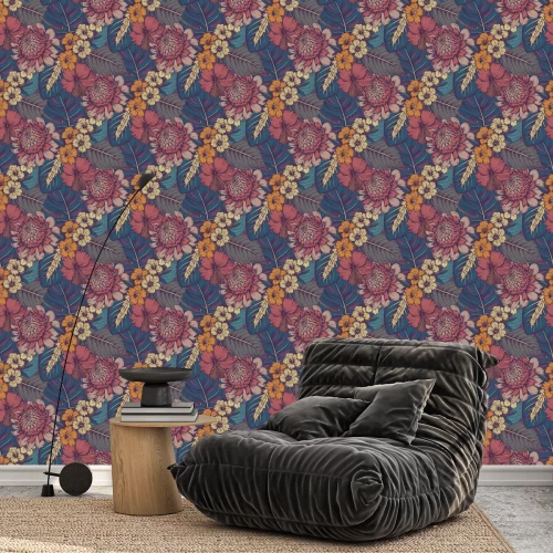 Tapete Handgezeichnete Retro-Blumen