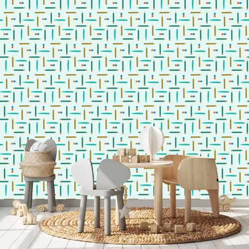 Tapete Muster mit Kugelschreibern und Bleistiften auf grünem Hintergrund