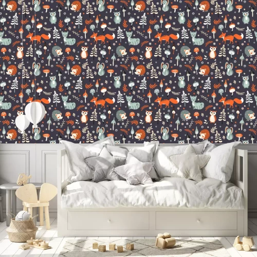 Tapete Niedliche Waldtiere Muster