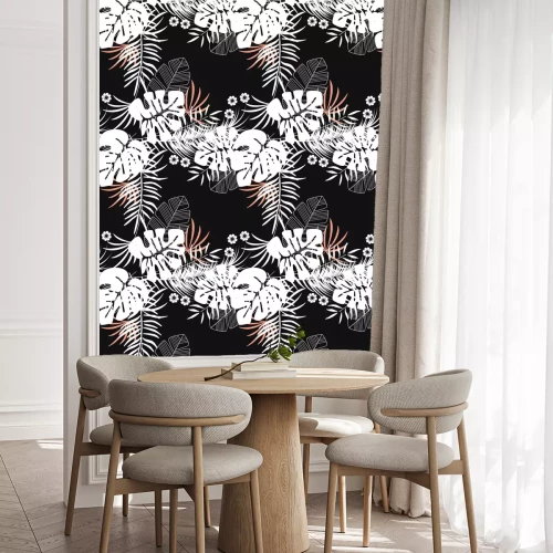 Tapete Sommer nahtlose tropischen Muster mit monstera Palmblätter und Pflanzen auf dunklem Hintergrund