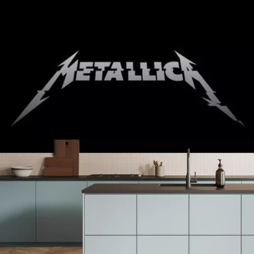 Fototapete Metallica-Schriftzug auf schwarzem Hintergrund